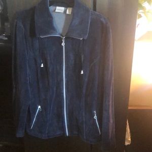 Smoke grey velvet sportswear jacket zip pockets with rhinestones